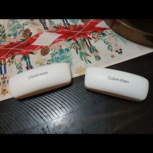2 AUTHENTIC & NEW - CALVIN KLEIN - WHITE - HARD EYEGLASSES CASE